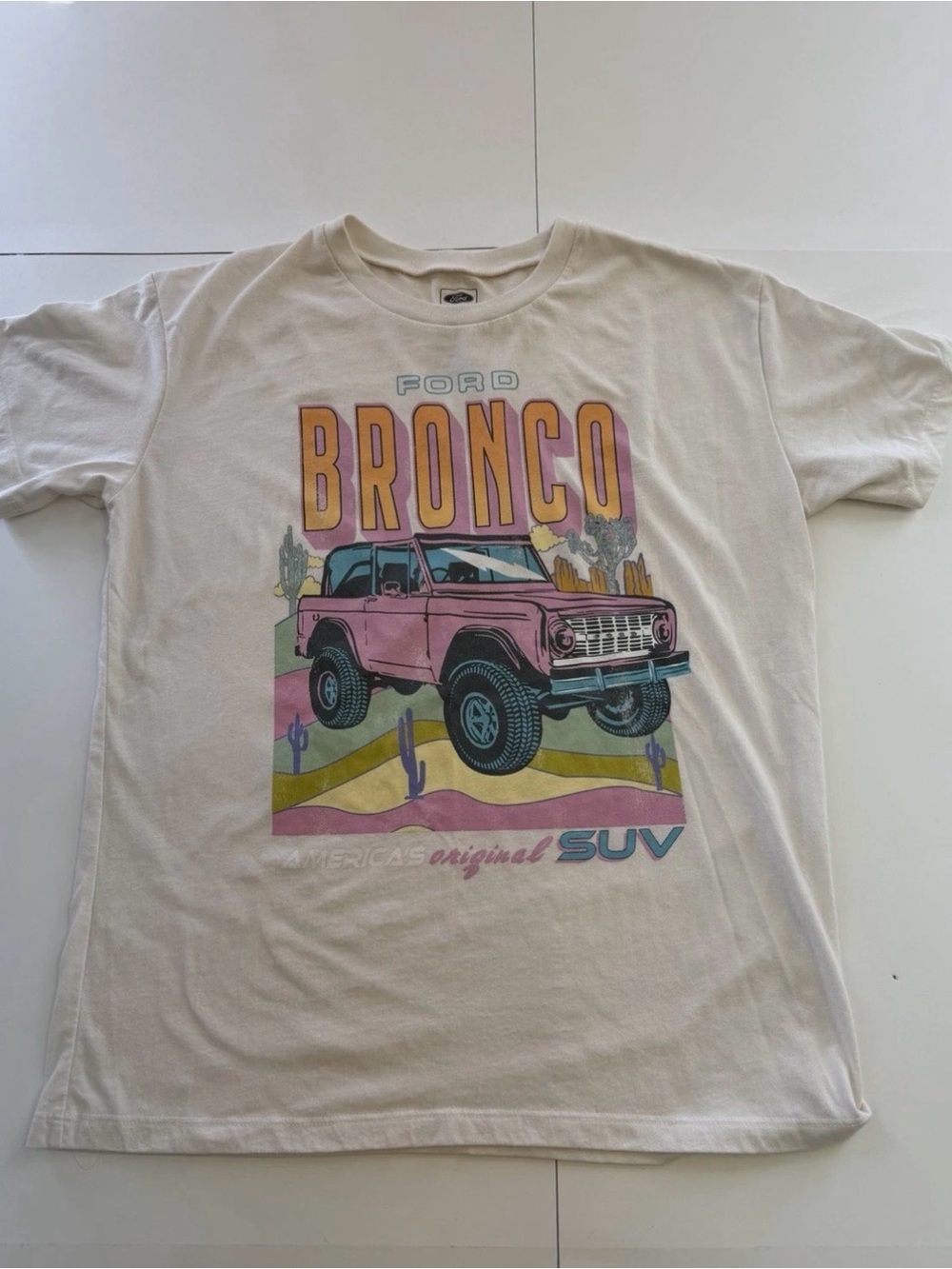 Ford Bronco Graphic Tee - Pink & Cream Short Sleeve Shirt